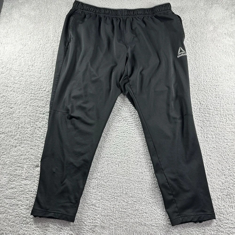 Reebok Track Pants Mens XXL 2XL Black Straight Speed Wick Athletic‎ Basketball